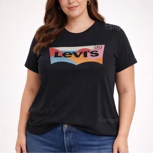 Levi’s Perfect Tee Black Sunset Batwing Logo T Shirt 1X NWT